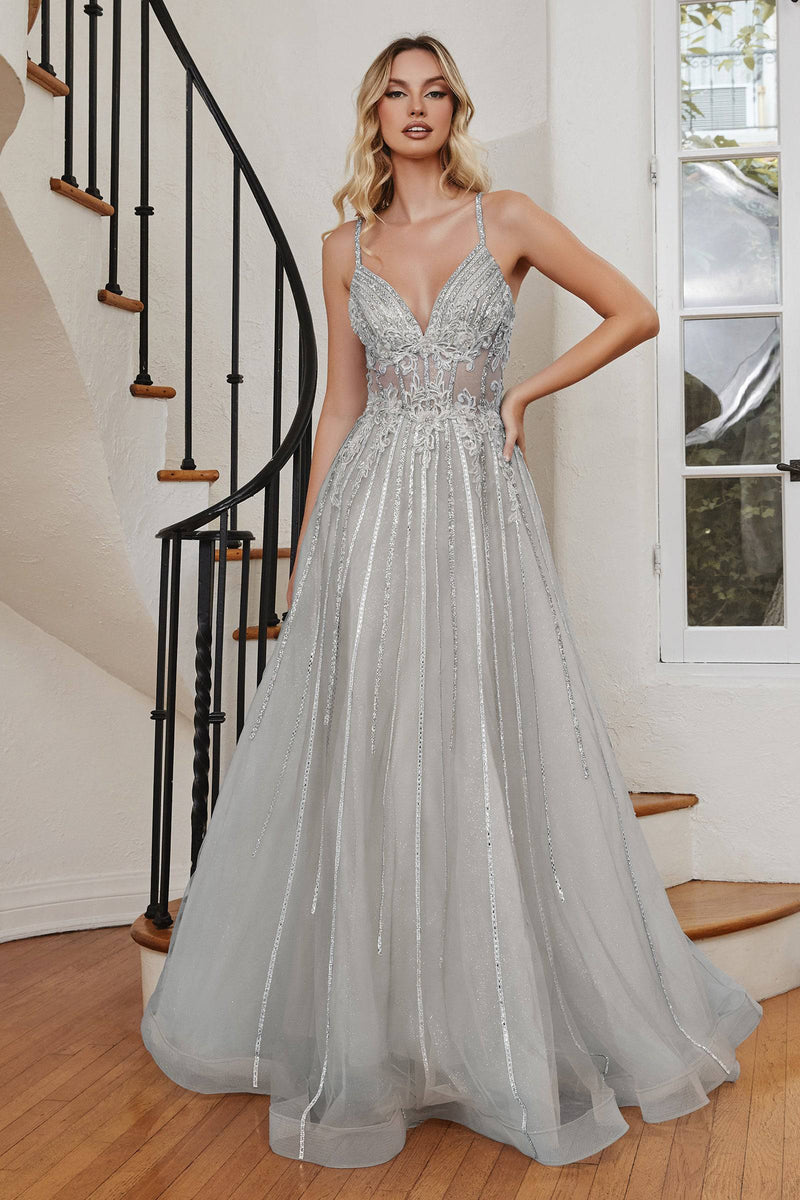 Cinderella Divine CD254 Sparkly Corset Dress with High Leg Slit (Plus Sizes  18 - 24) - Prom Dresses 2024