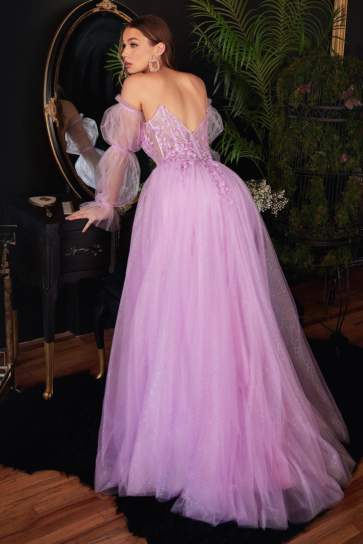 Cinderella Divine CD997 Shimmering Off Shoulder Tulle Corset Ball Gown - NORMA REED