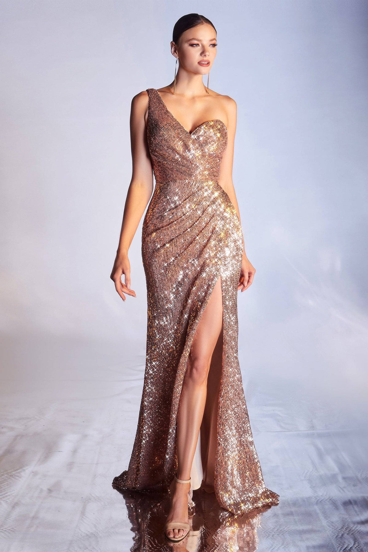 Cinderella Divine CH182 Shimmering Sequin One Shoulder Dress - NORMA REED