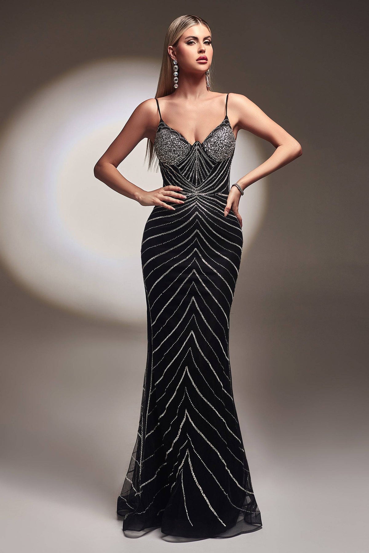 Cinderella Divine CR866 Sequin & Stone Black Mermaid Dress - NORMA REED
