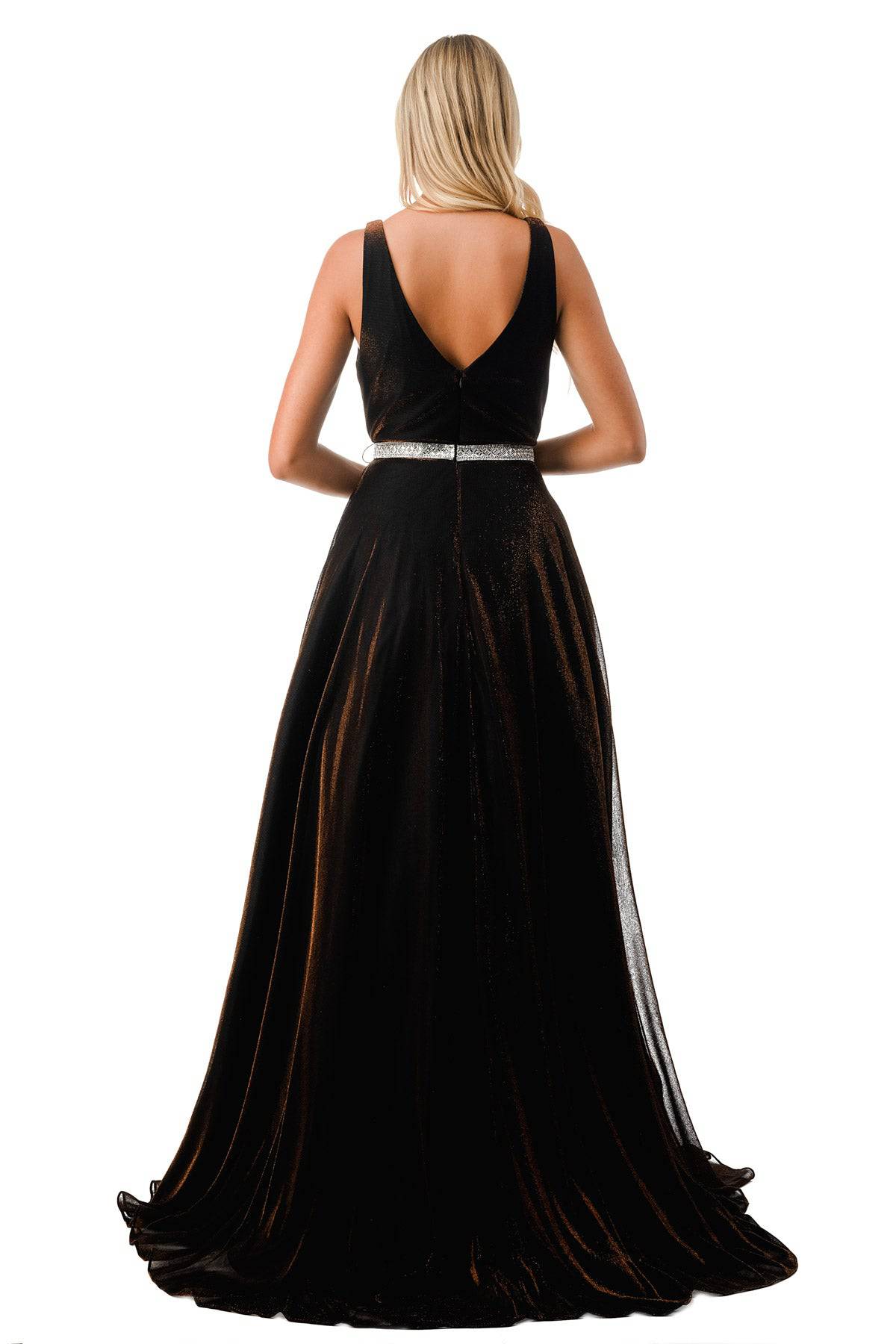 Aspeed Design D320 Shimmering Velvet A Line Dress With Crystal Stone Belt - NORMA REED