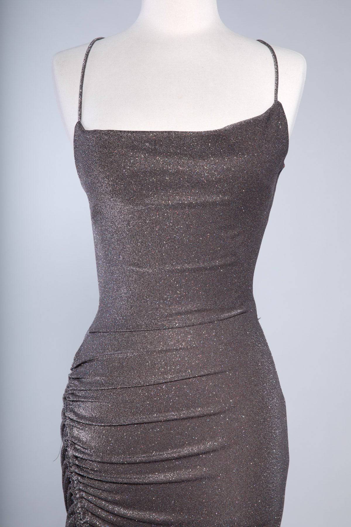 Aspeed Design D562 Glittering Ruched Slit Leg Dress - NORMA REED