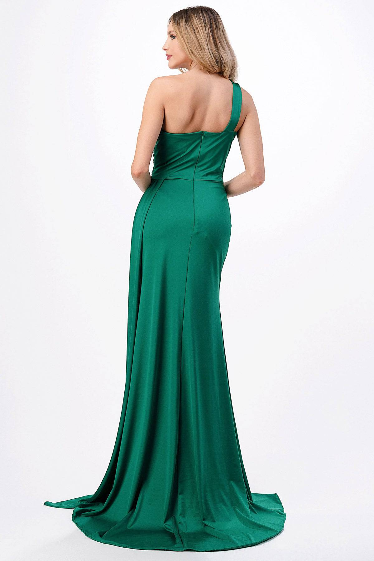Aspeed Design D567 Emerald Green Slit Leg One Shoulder Dress | 2 Colors - NORMA REED