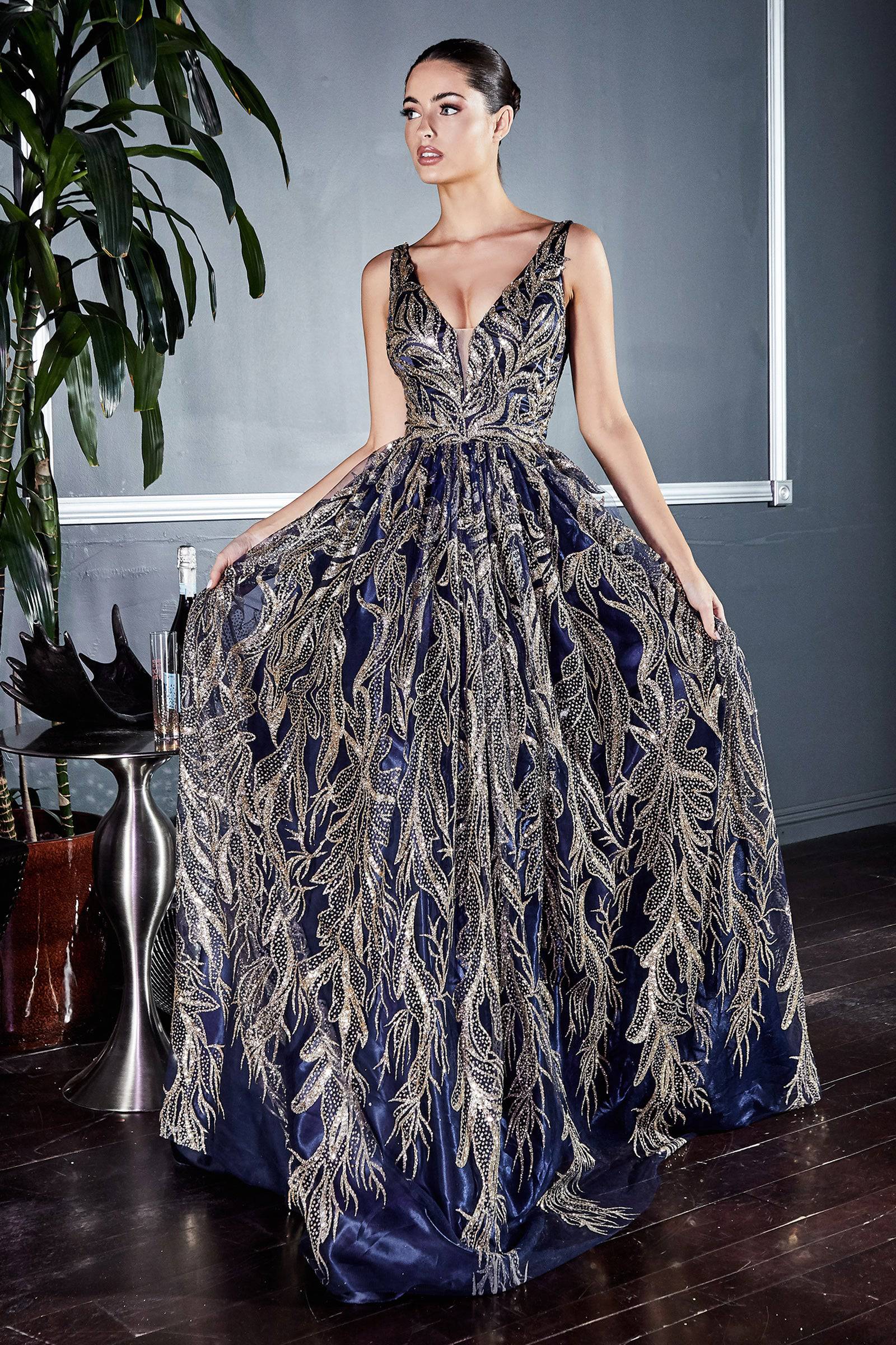 Navy and gold deals evening gown