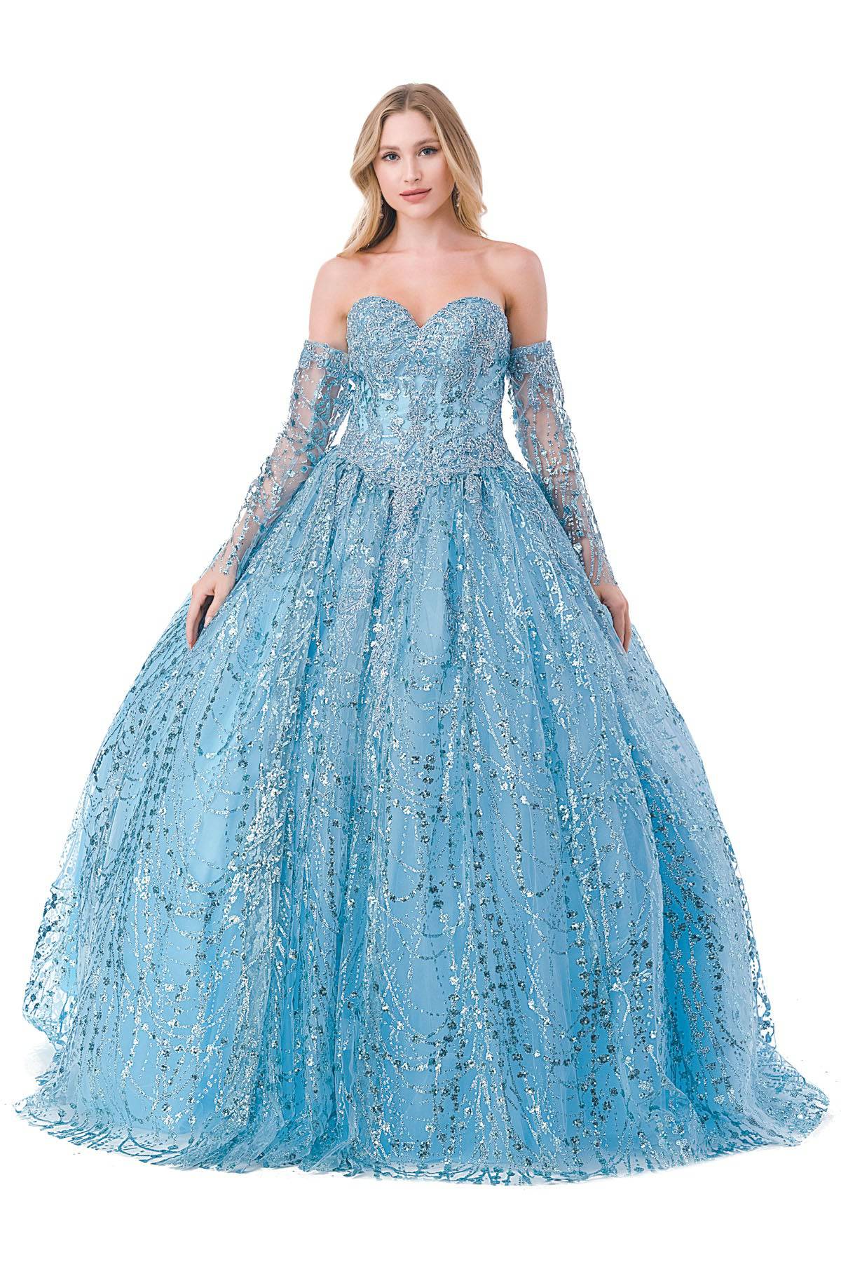 Aspeed L2460 Off Shoulder Sleeved Sequin Ball Gown - NORMA REED