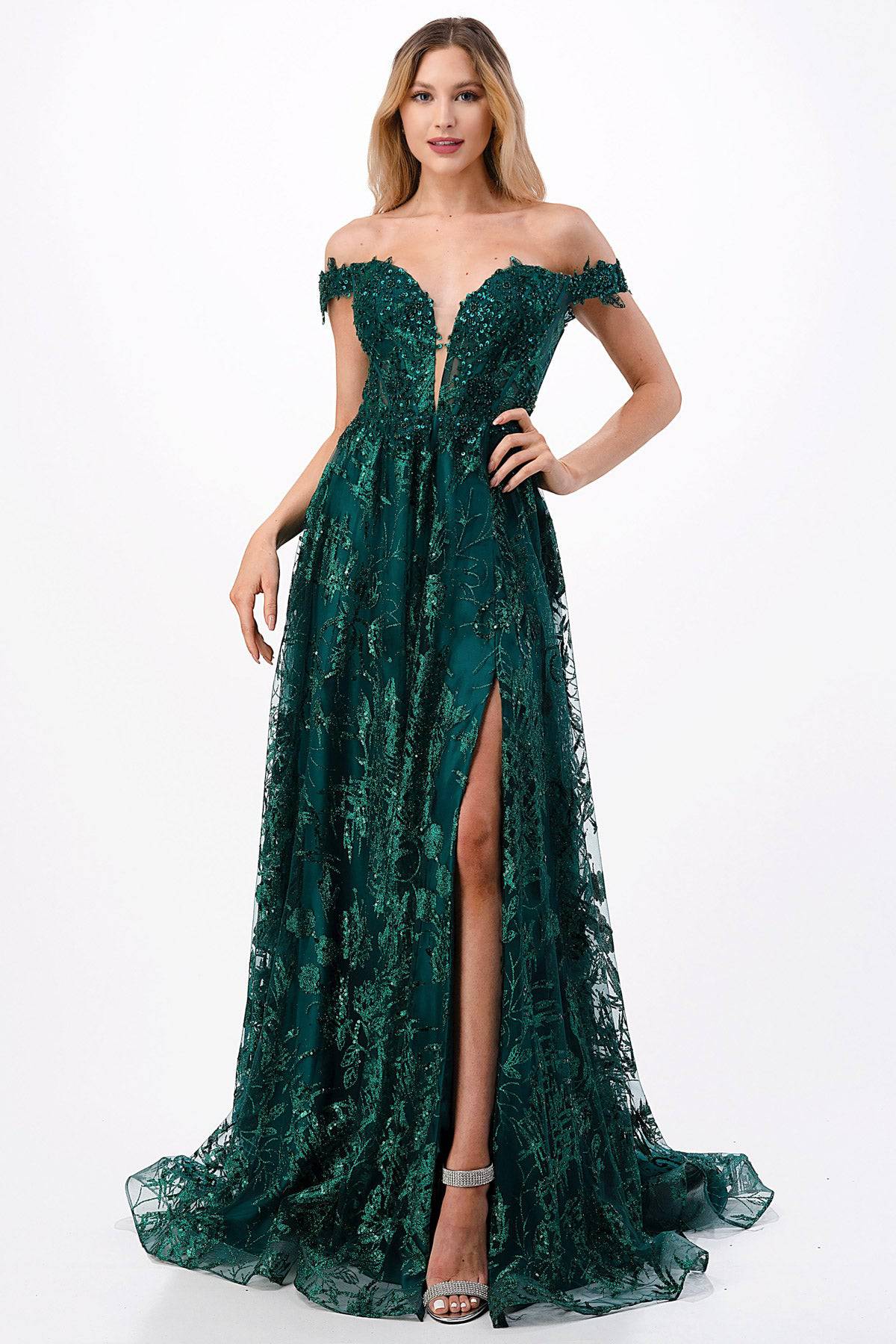 Aspeed Design L2621 Off Shoulder Floral Sequin Gown - NORMA REED