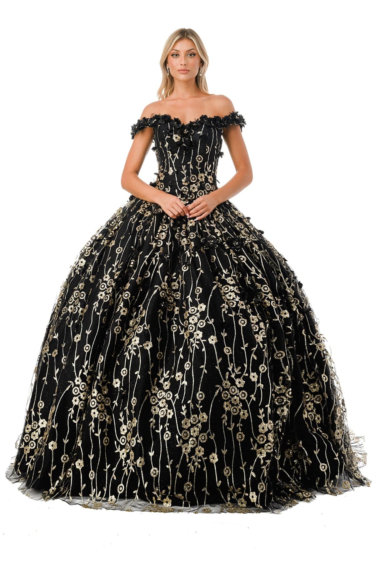 Aspeed L2766A Gorgeous Black & Gold Floral Inspired Ball Gown - NORMA REED