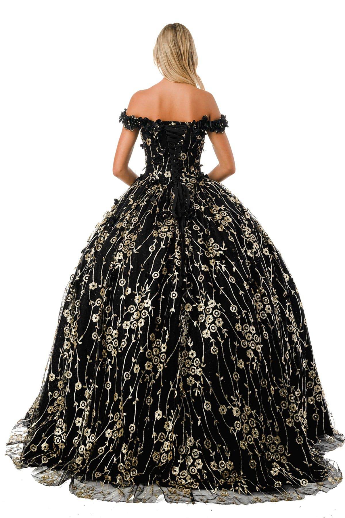 Aspeed L2766A Gorgeous Black & Gold Floral Inspired Ball Gown - NORMA REED