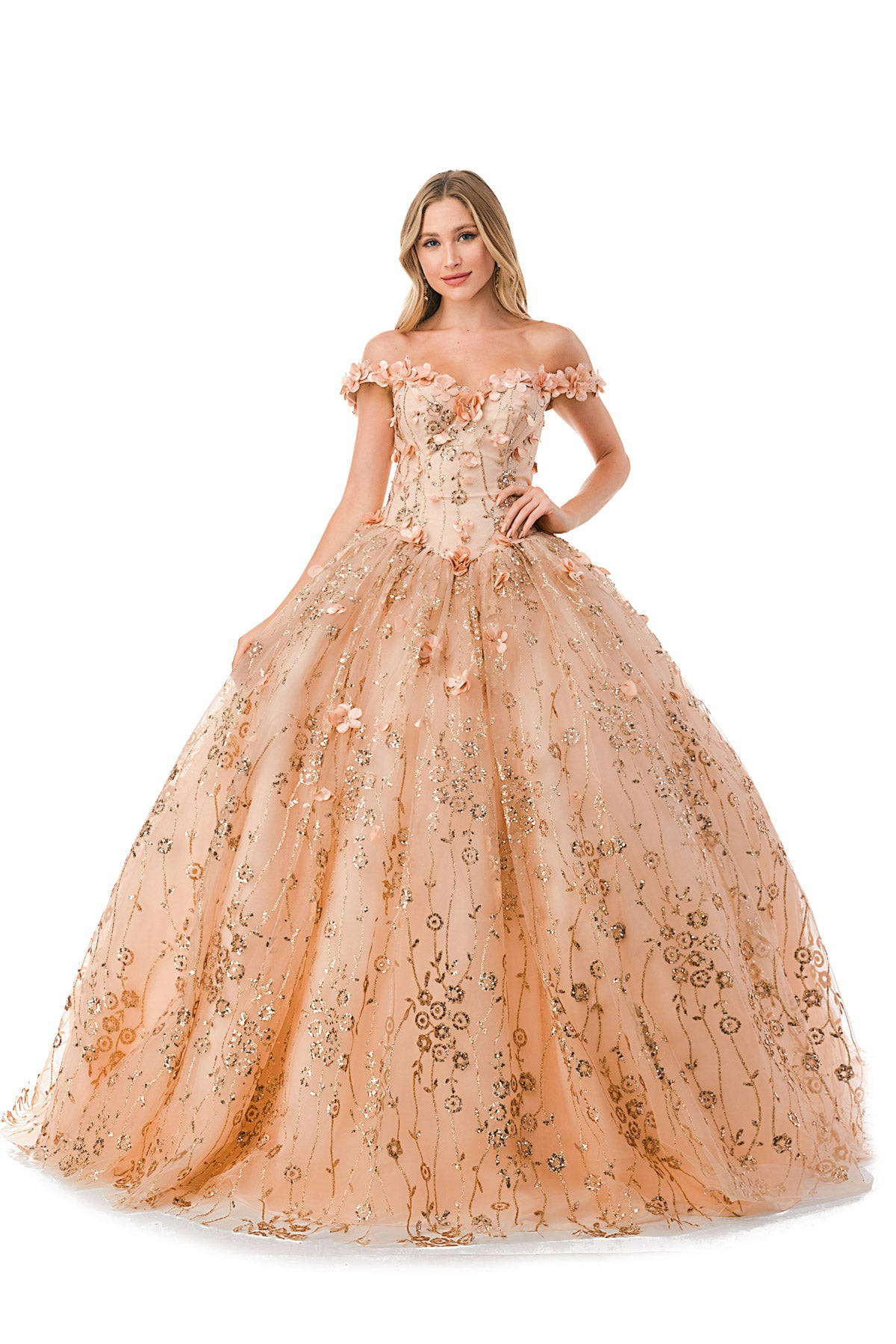 Aspeed L2766A Gorgeous Rose Gold Floral Inspired Ball Gown - NORMA REED