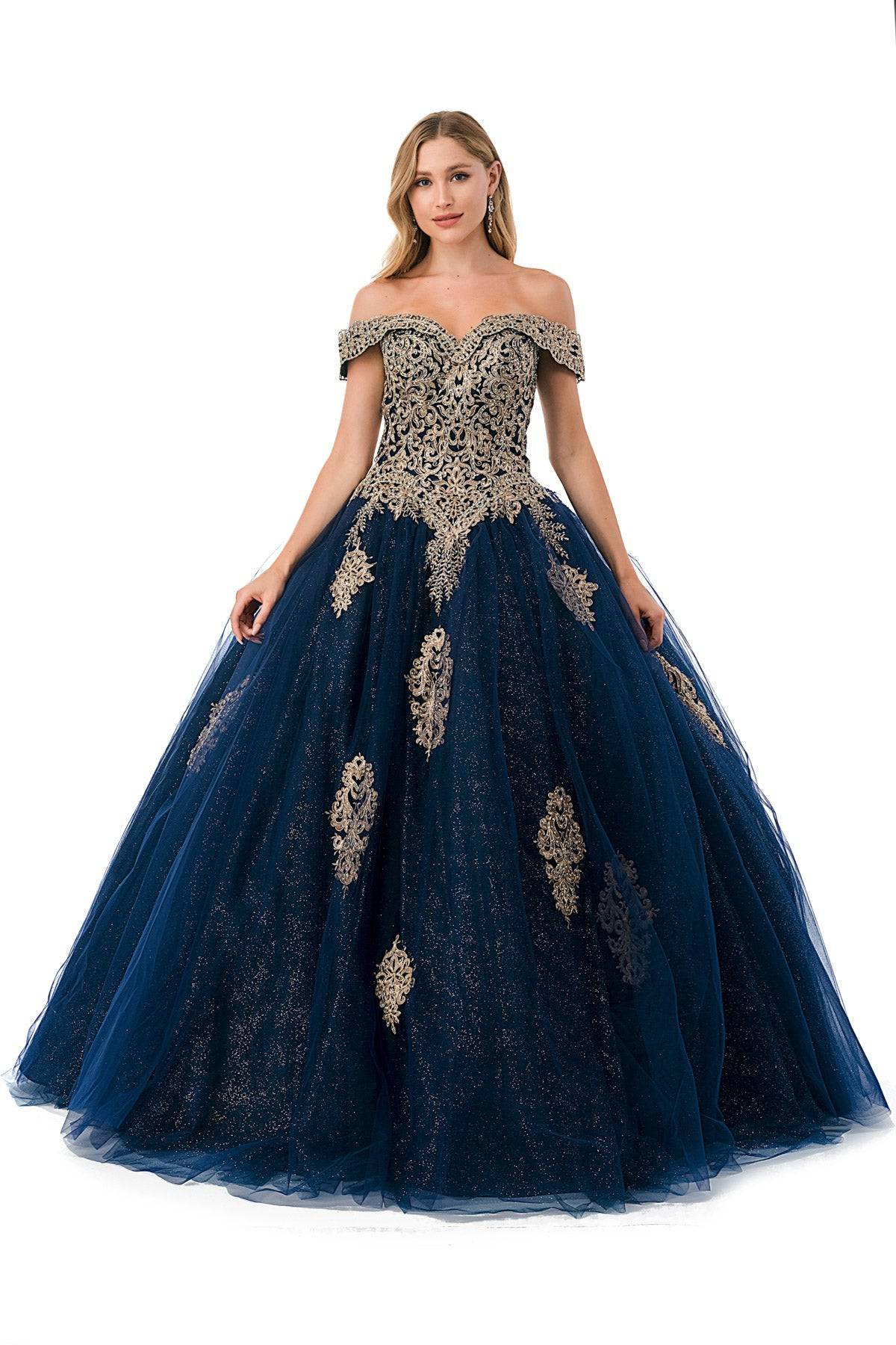 Navy blue and gold quinceanera clearance dress