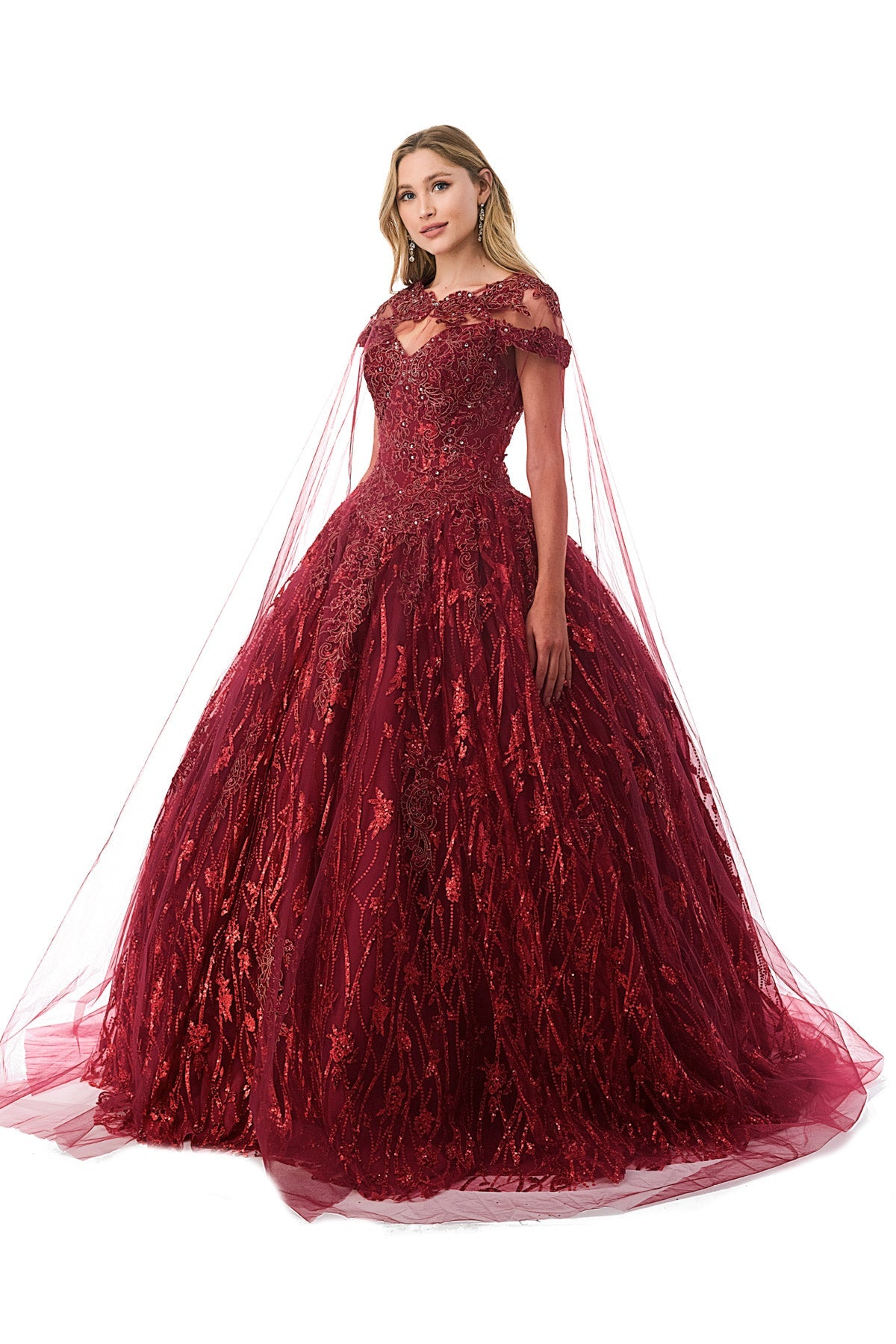 Aspeed L2804C  Floral & Sequin Burgundy Ball Gown | 3 Colors - NORMA REED