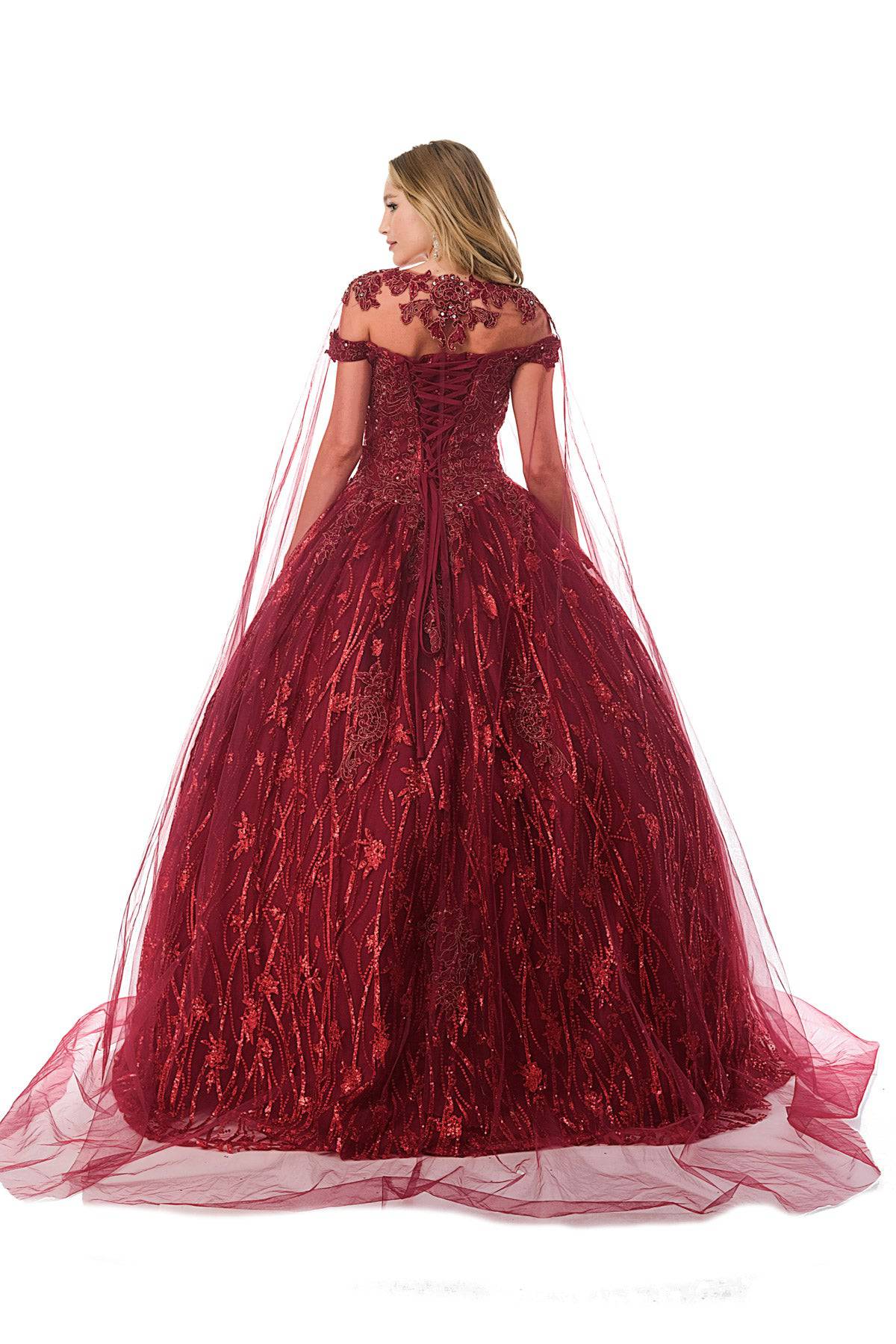 Aspeed L2804C  Floral & Sequin Burgundy Quinceanera Dress | 3 Colors - NORMA REED