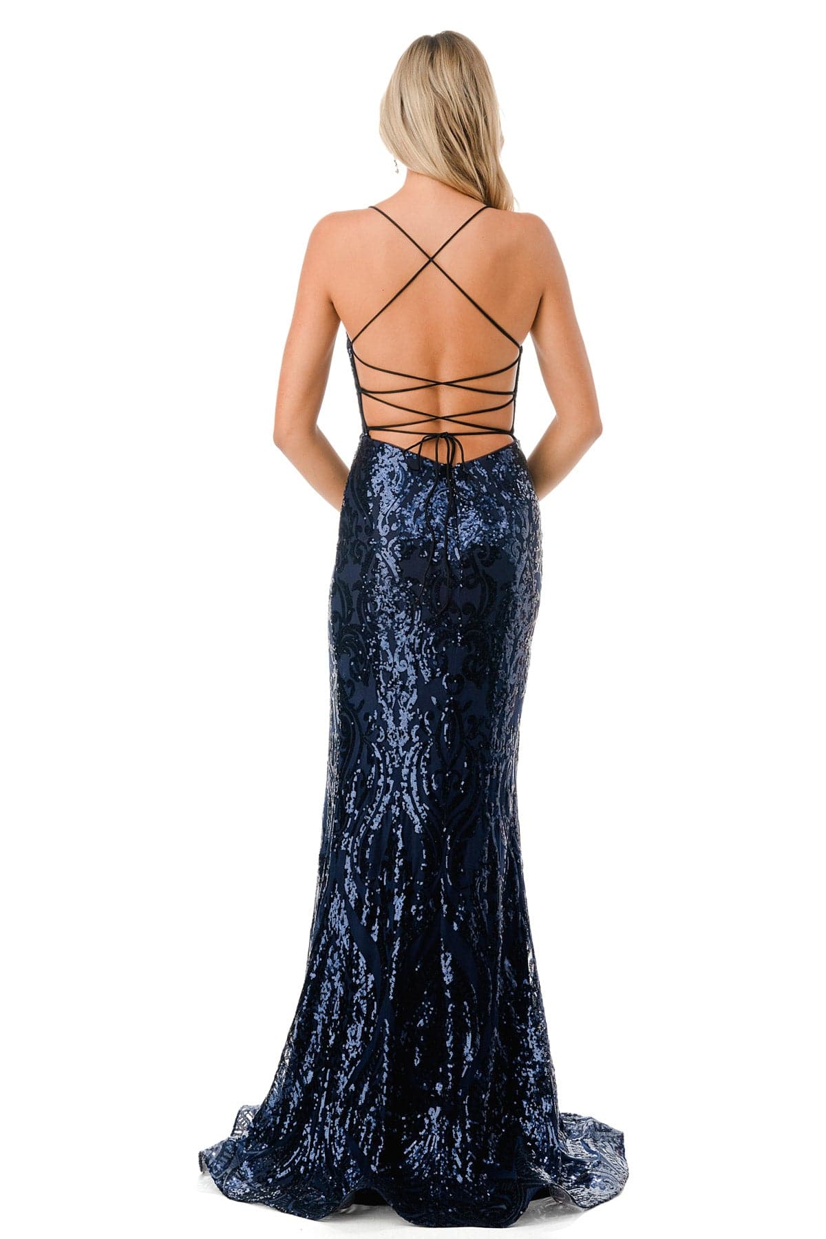 Aspeed Design L2819Y Sparkling Sequin Embroidered Slit Leg Dress - NORMA REED