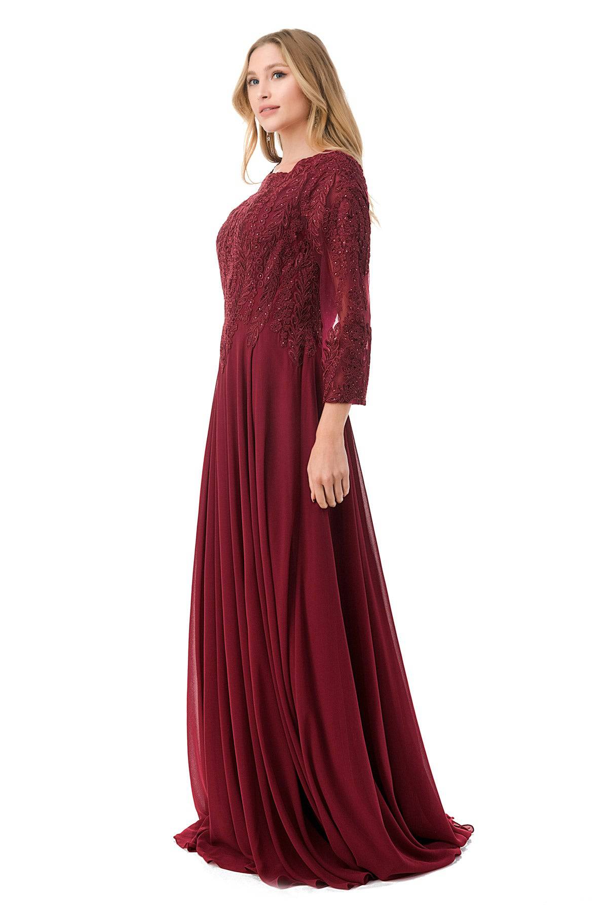 Aspeed M2387 Long Sleeve Gown | Available In Burgundy & Hunter Green - NORMA REED