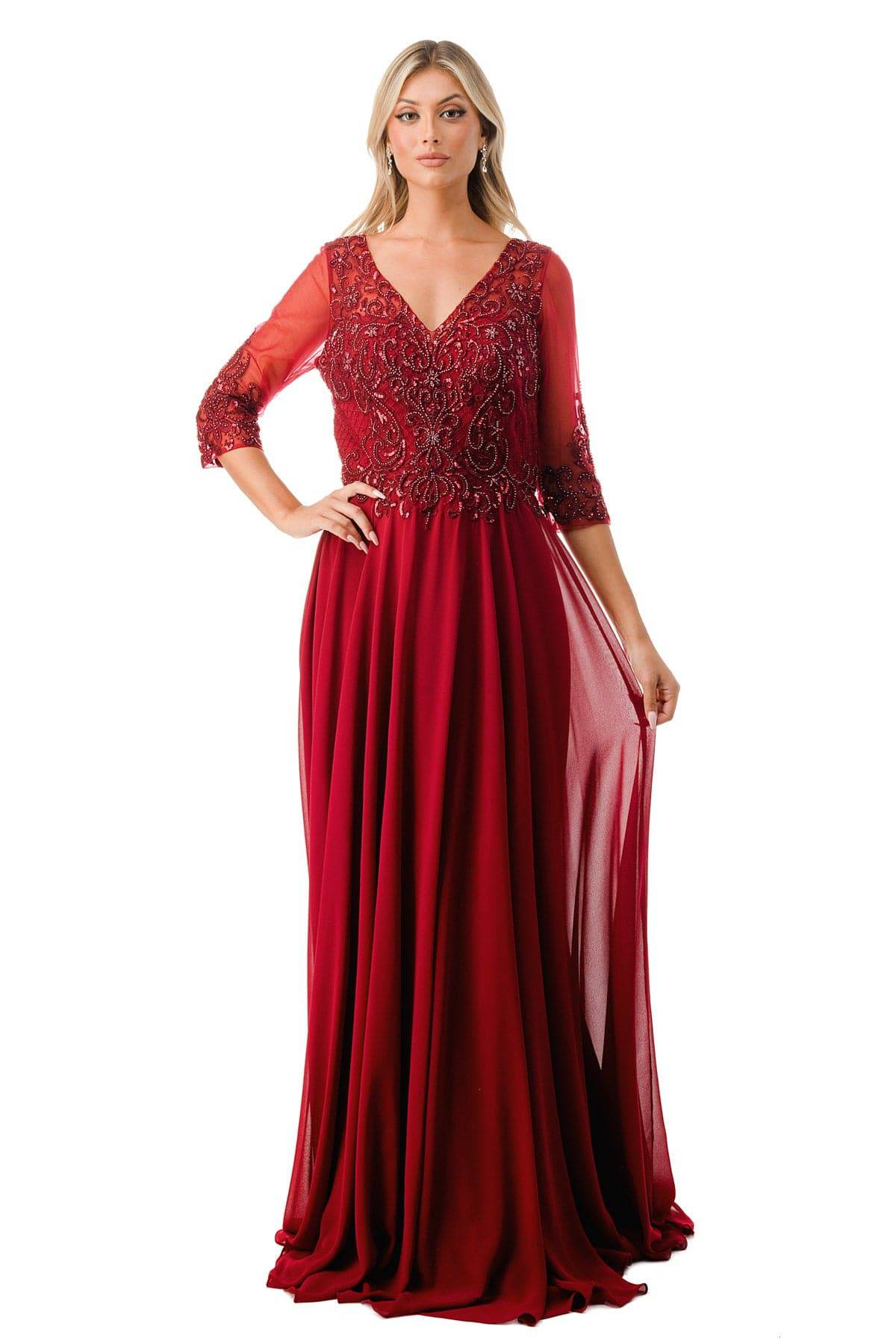 Aspeed M2722 Half Sleeve Lace & Sequin Chiffon Dress
