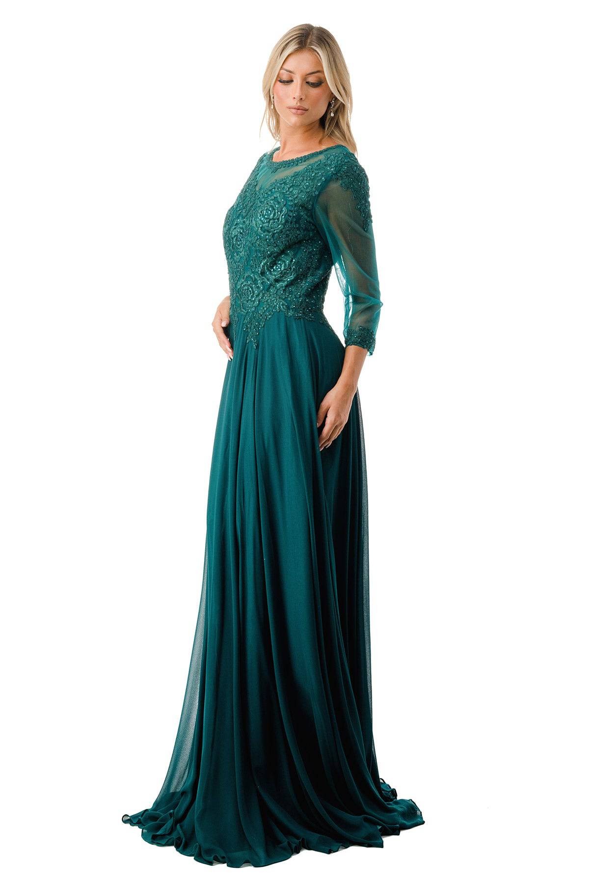 Aspeed M2723J Lace Embroidered 3/4 Sleeve Chiffon Dress - NORMA REED