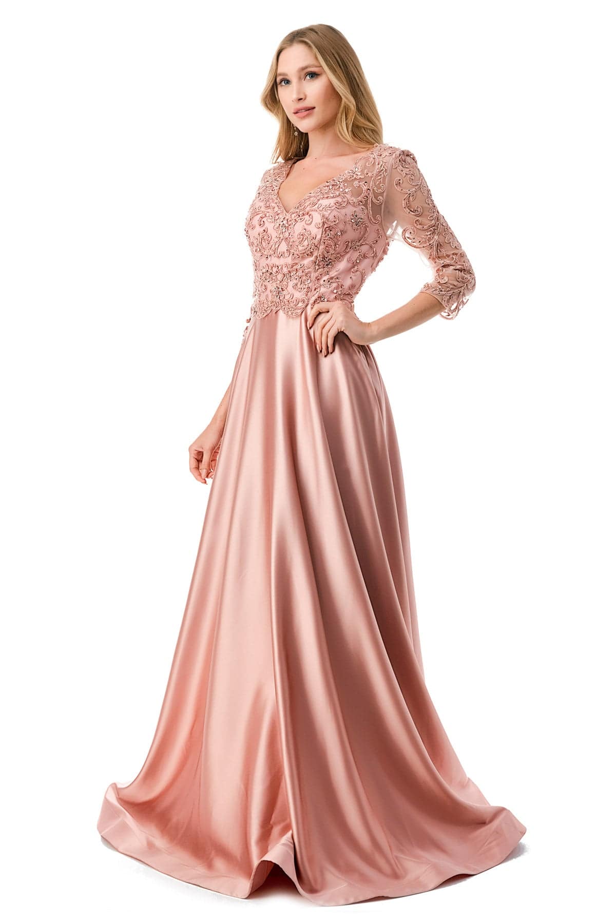 Aspeed M2734F Flowing Satin Half Sleeve Gown - NORMA REED