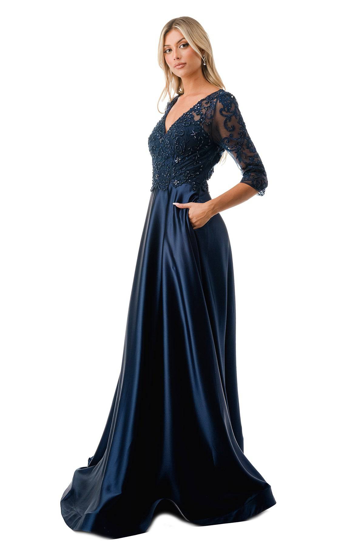 Aspeed M2734F Flowing Satin Half Sleeve Gown - NORMA REED
