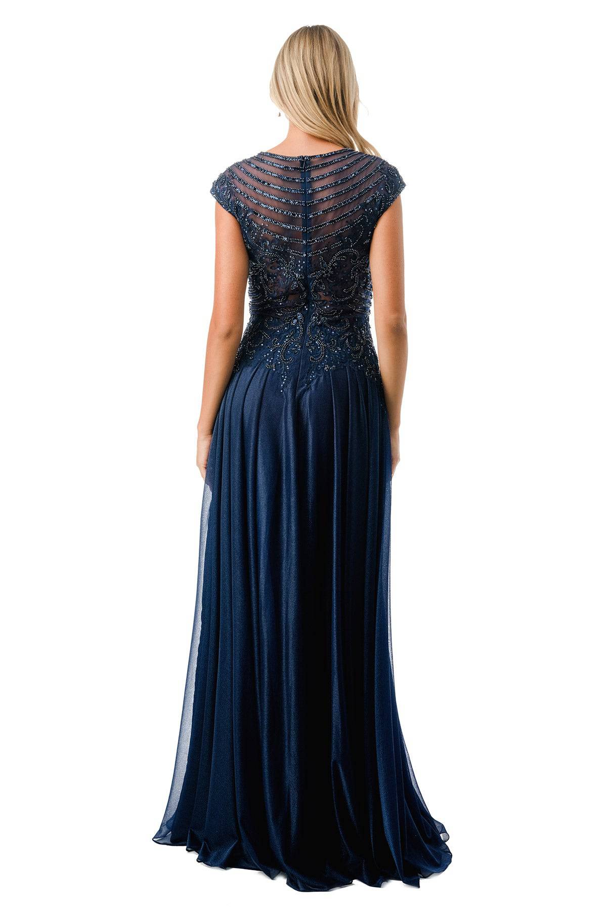Aspeed M2736Y High Collar Lace Embroidered Chiffon Dress - NORMA REED