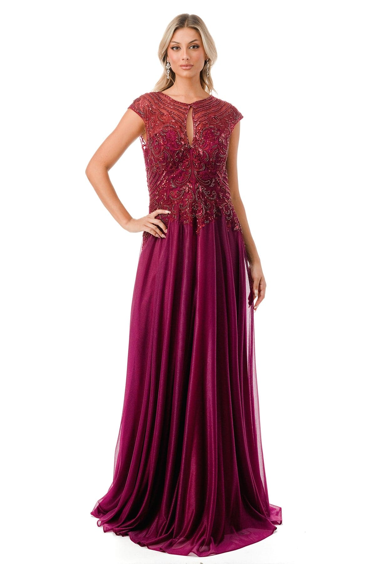 Aspeed M2736Y High Collar Lace Embroidered Chiffon Dress - NORMA REED