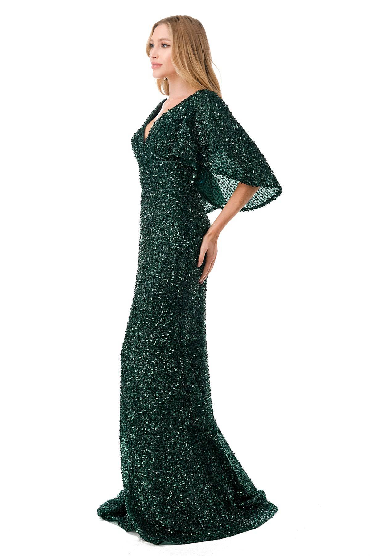 Aspeed M2751T Showstopping Emerald Sequin Flowing Sleeve Dress | 9 Colors - NORMA REED