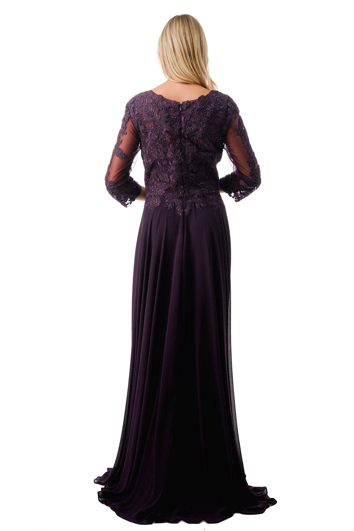 Aspeed M2758Q Lace Embroidered Long Sleeve Flowing Chiffon Gown - NORMA REED