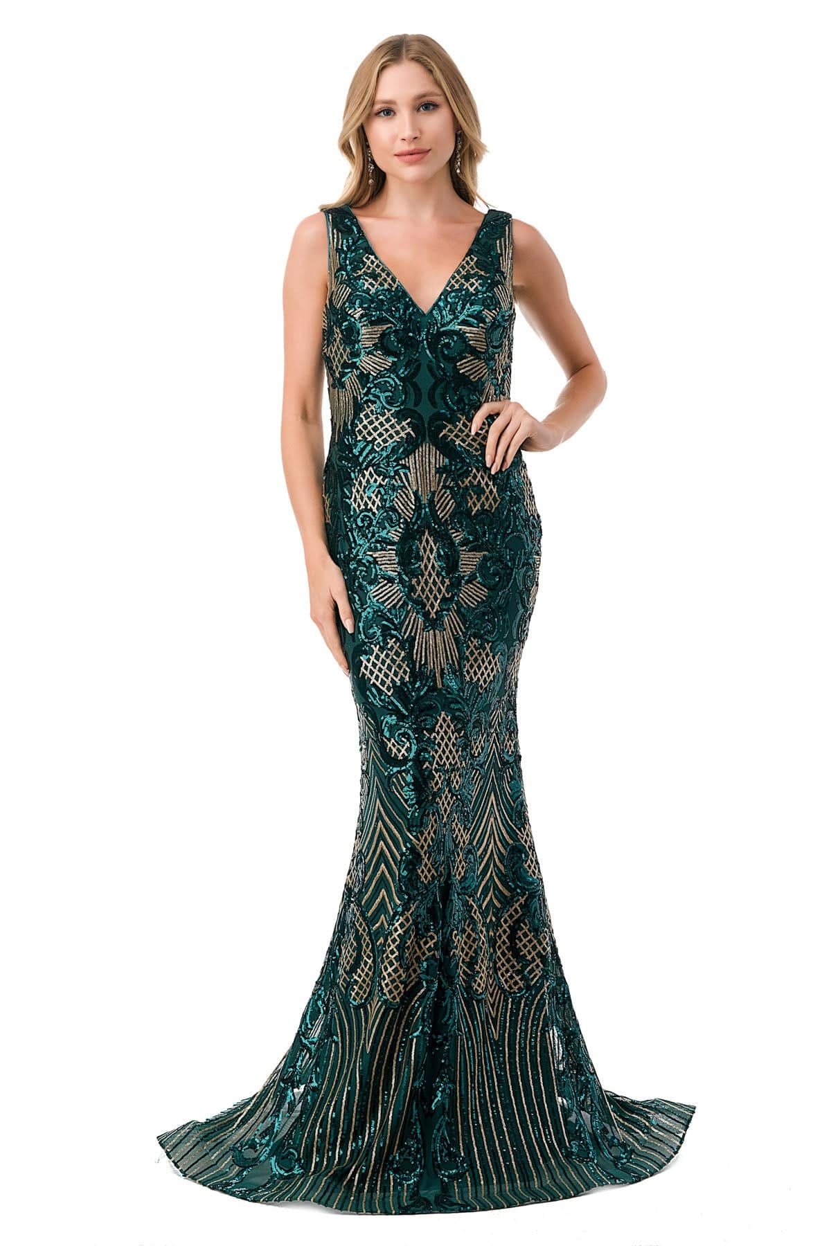 Aspeed M2803Y Hunter Green Gold Sequin Mermaid Dress NORMA REED