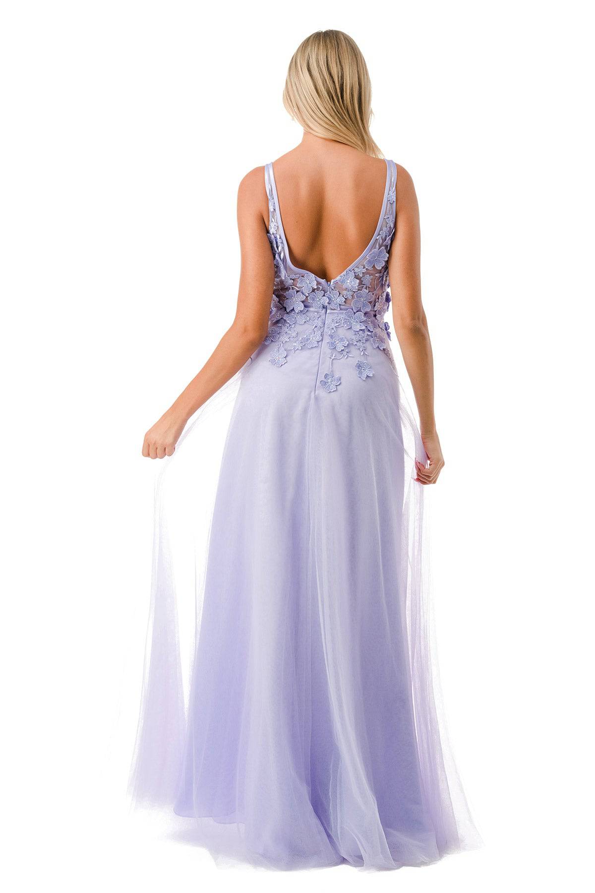 Aspeed P2114 Glittering Floral Inspired V Neck Tulle Dress - NORMA REED