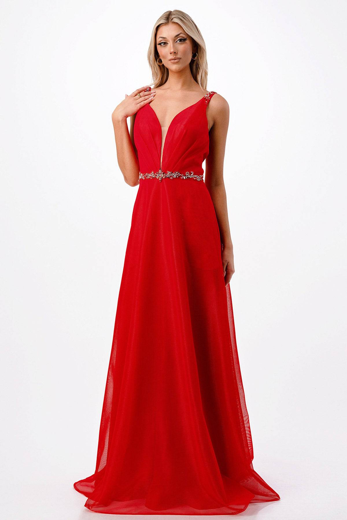 Aspeed P2115 Ruched Satin A Line Dress with Crystal Embroidery - NORMA REED