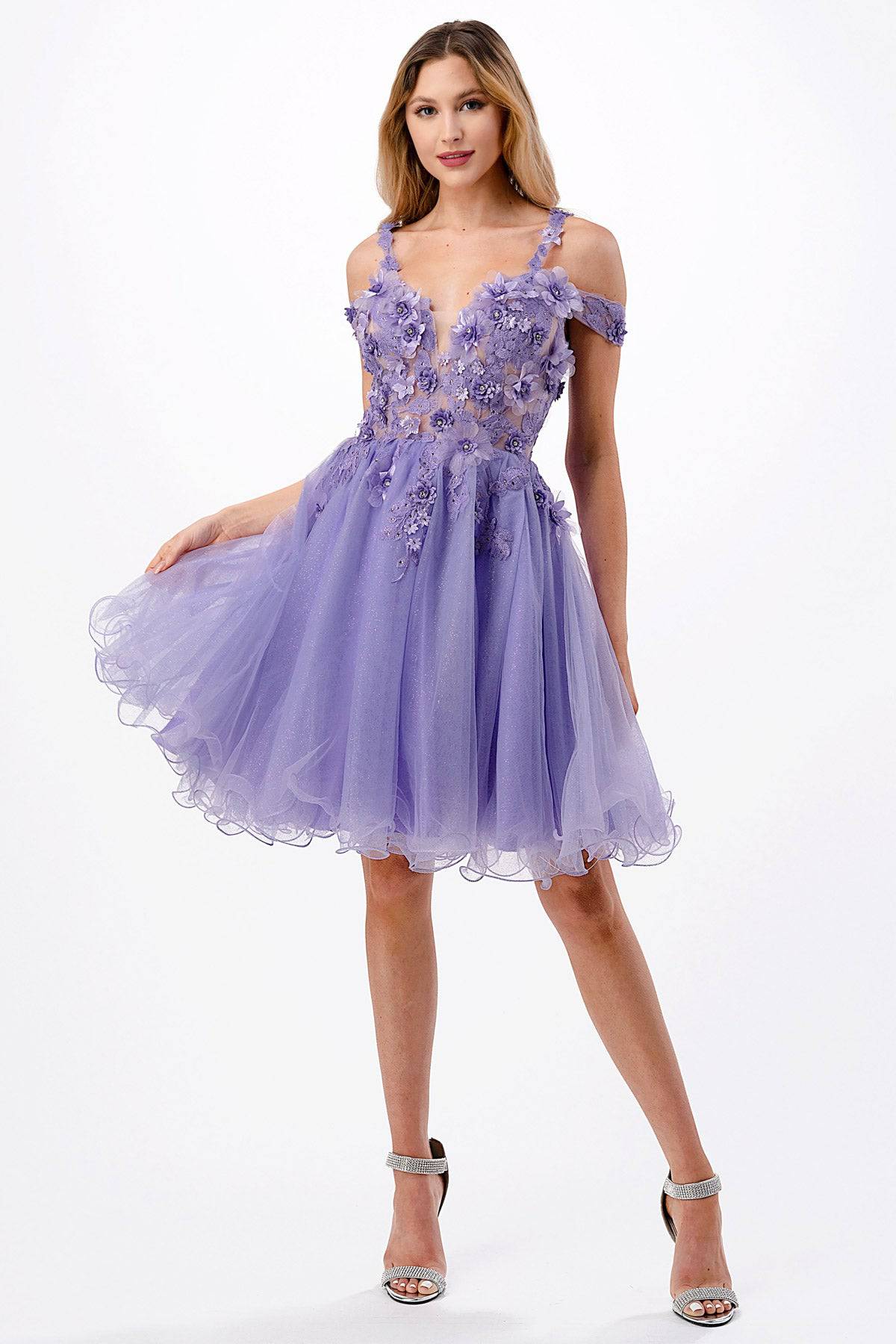 Aspeed S2713 Short Dress with Floral Embroidery & Tulle Skirt - NORMA REED