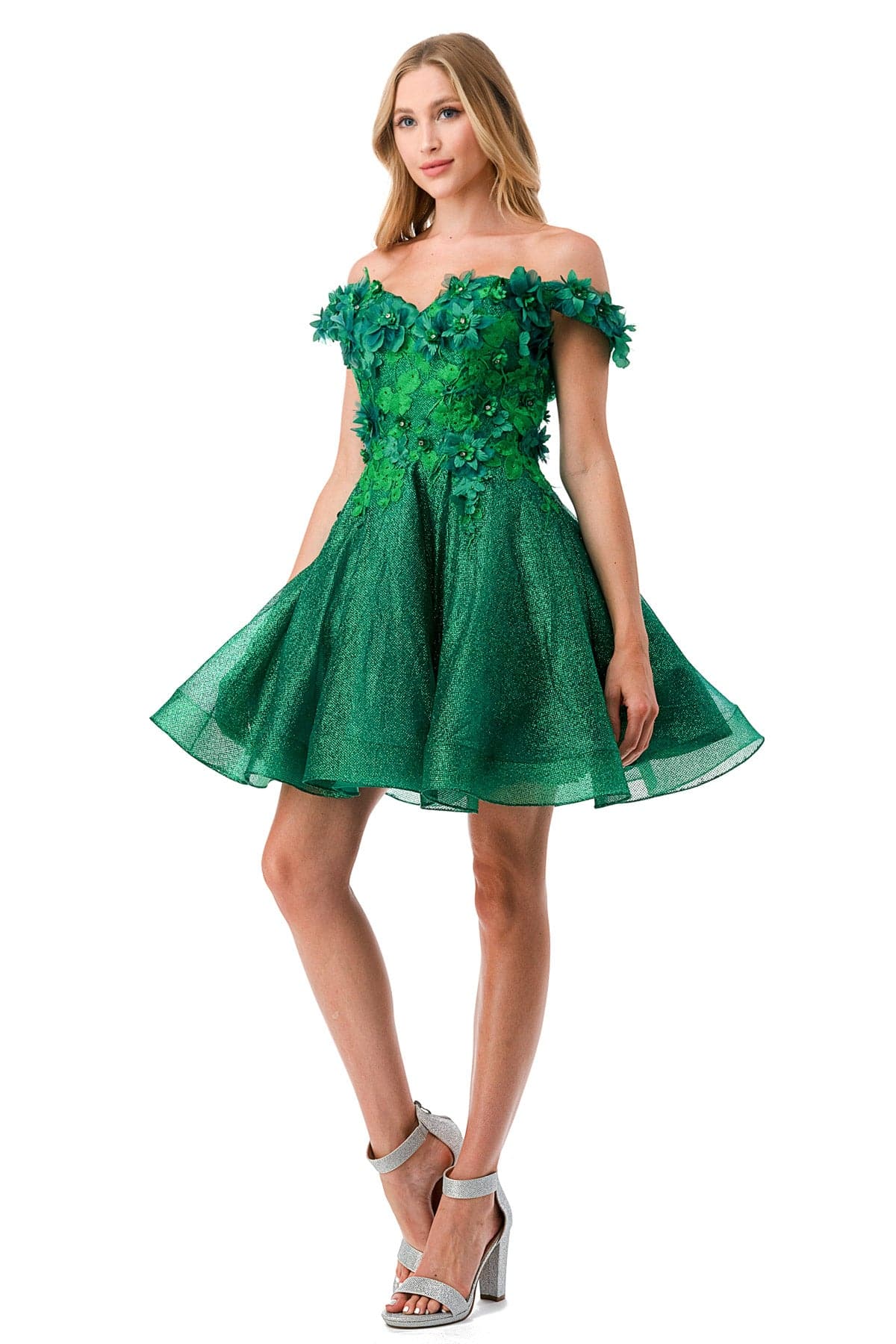 Green off the hot sale shoulder cocktail dress