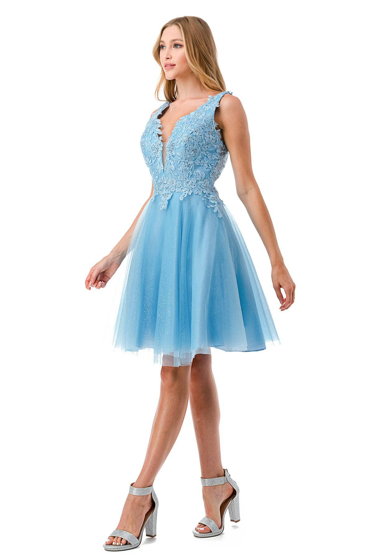 Aspeed S2739J Floral Sky Blue Short Dress - NORMA REED