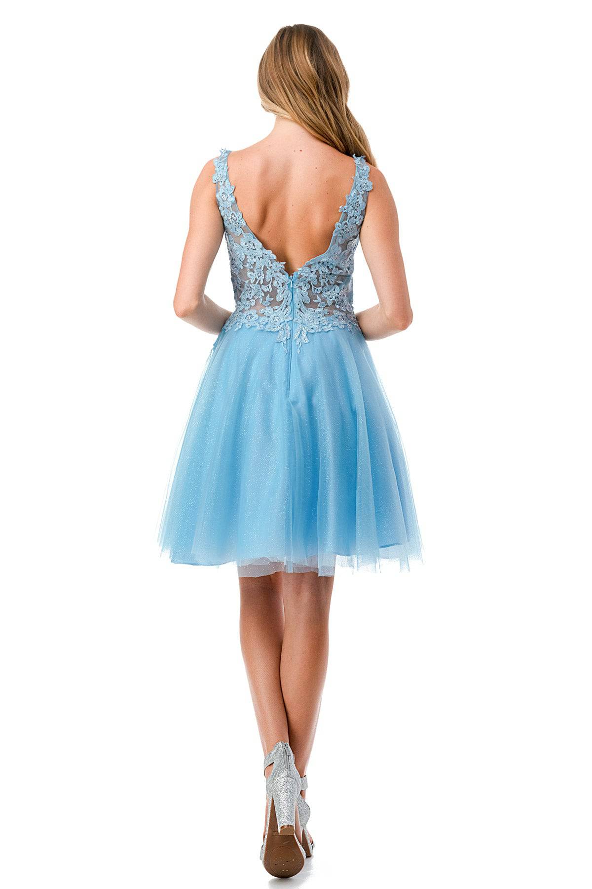 Aspeed S2739J Floral Sky Blue Short Dress - NORMA REED