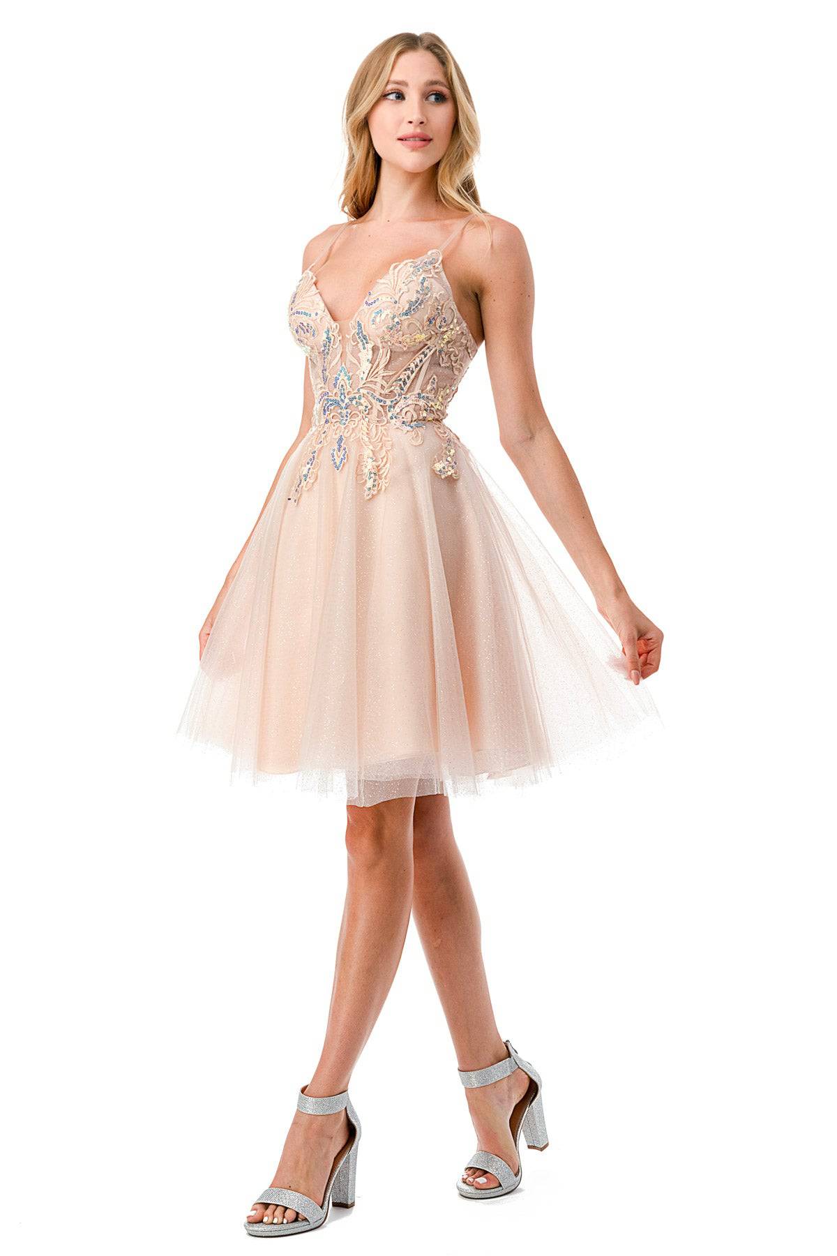 Aspeed S2740M Short Champagne Butterfly Dress - NORMA REED