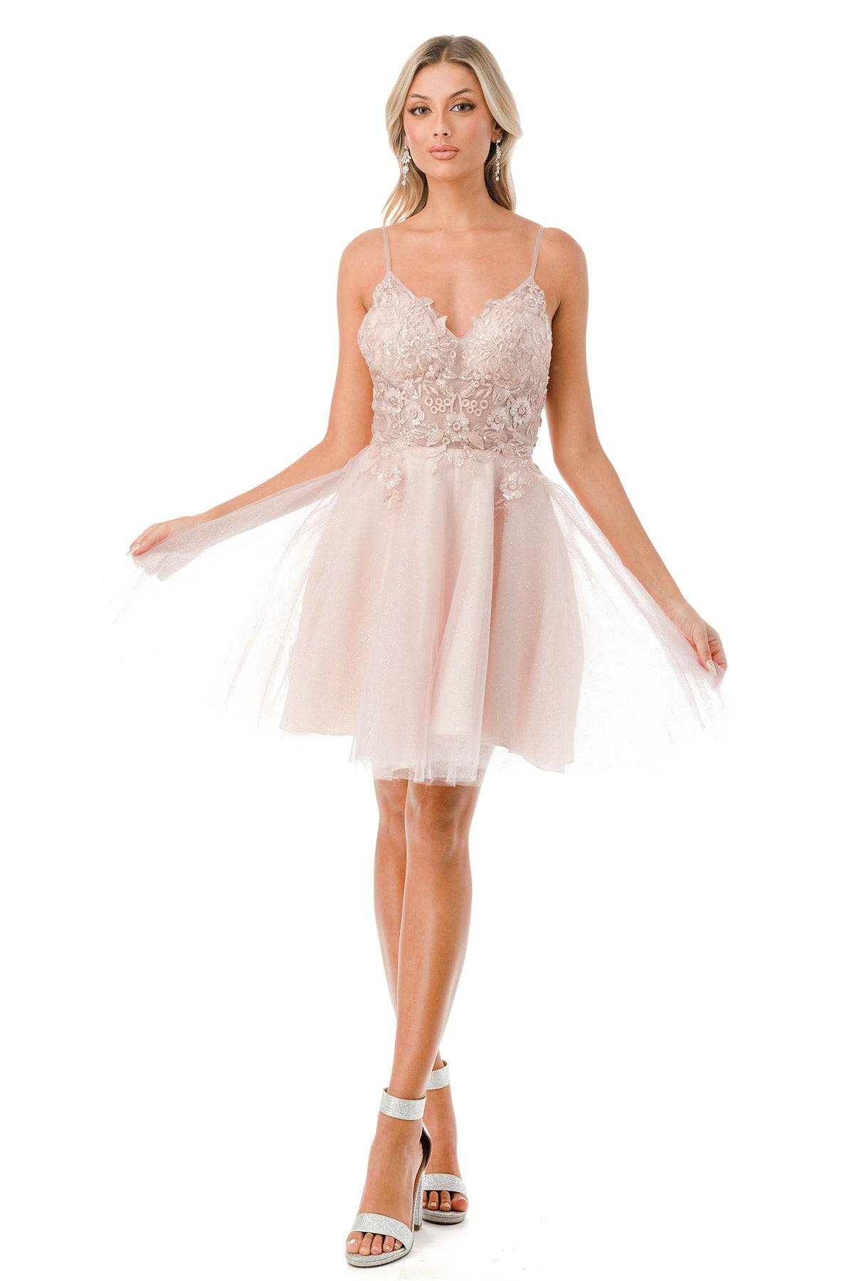 Aspeed S2742M Mauve Floral Short Dress with Tulle Skirt - NORMA REED