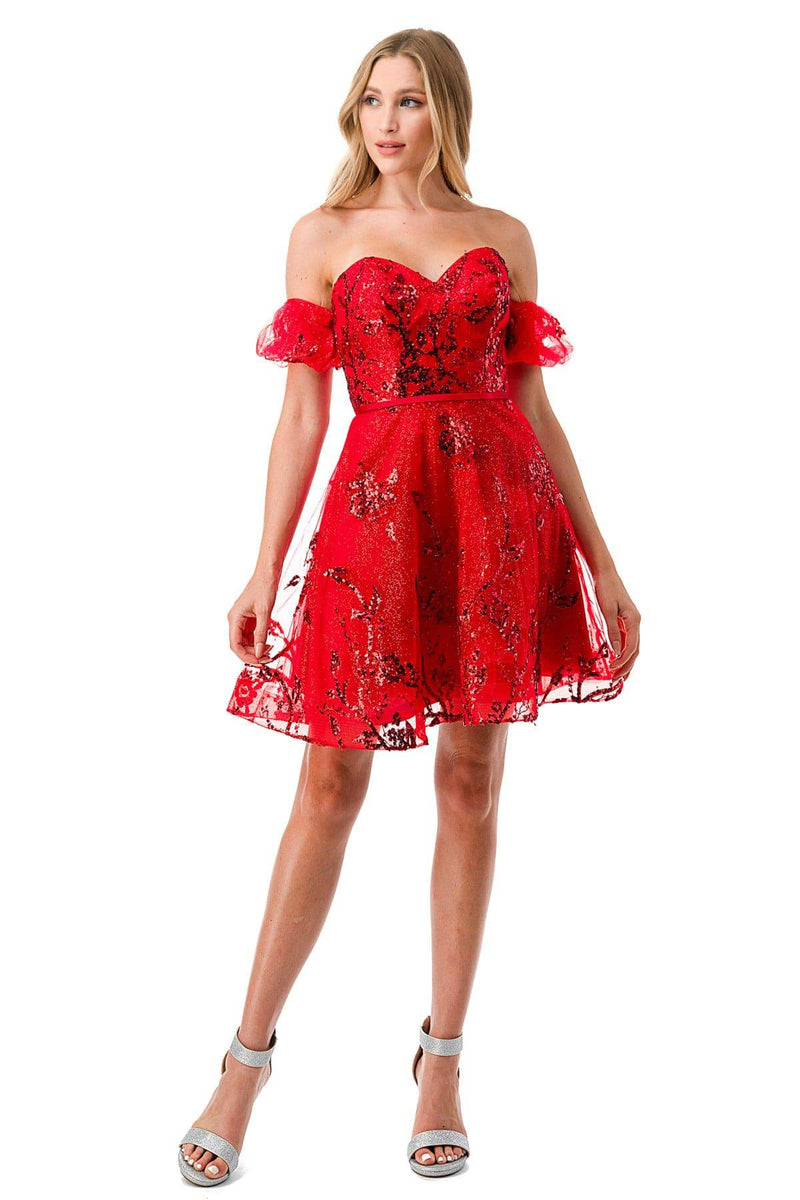 Aspeed S2747B Sparkling Red Off Shoulder Short Dress - NORMA REED