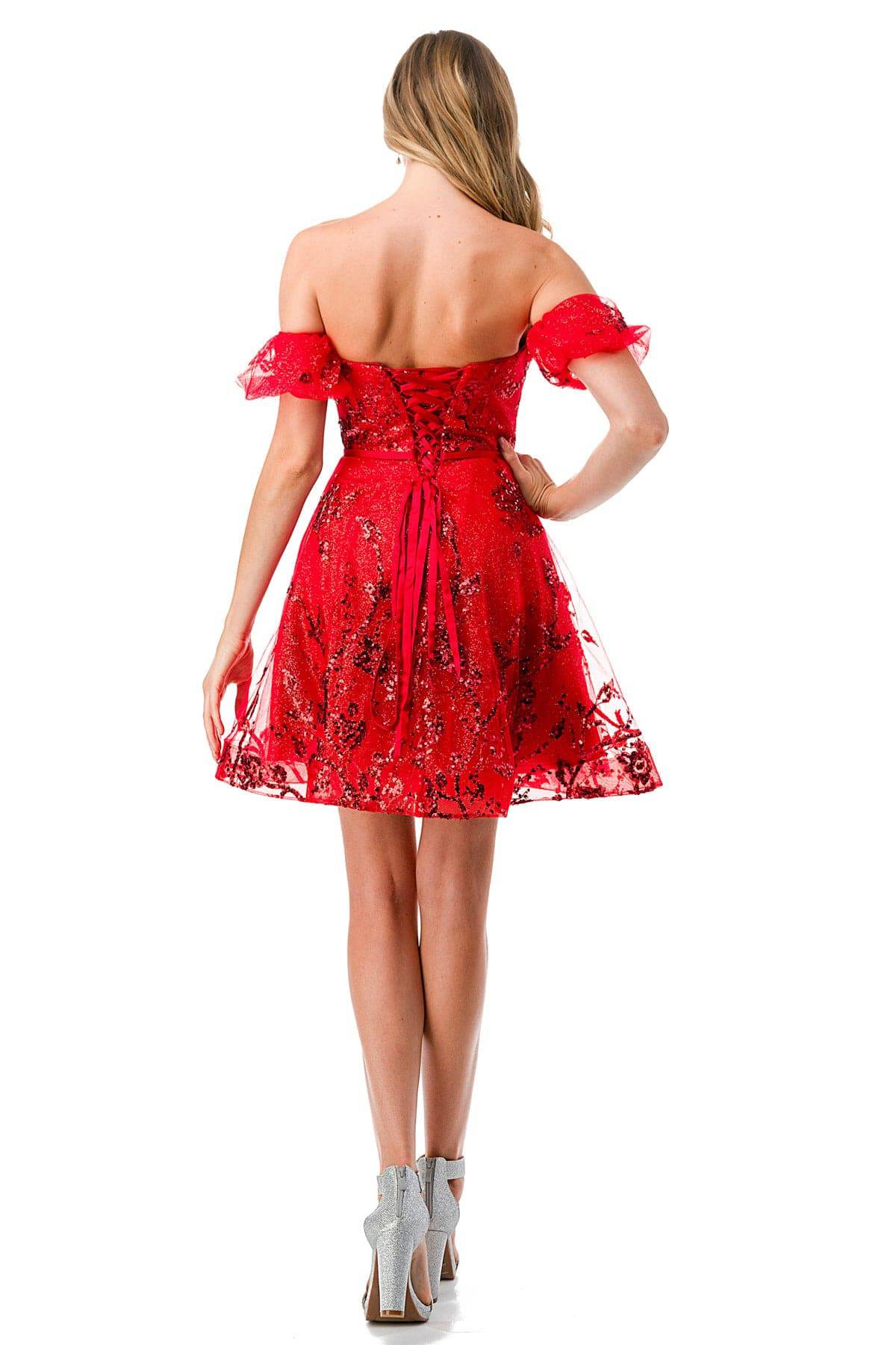 Aspeed S2747B Sparkling Red Off Shoulder Short Dress - NORMA REED