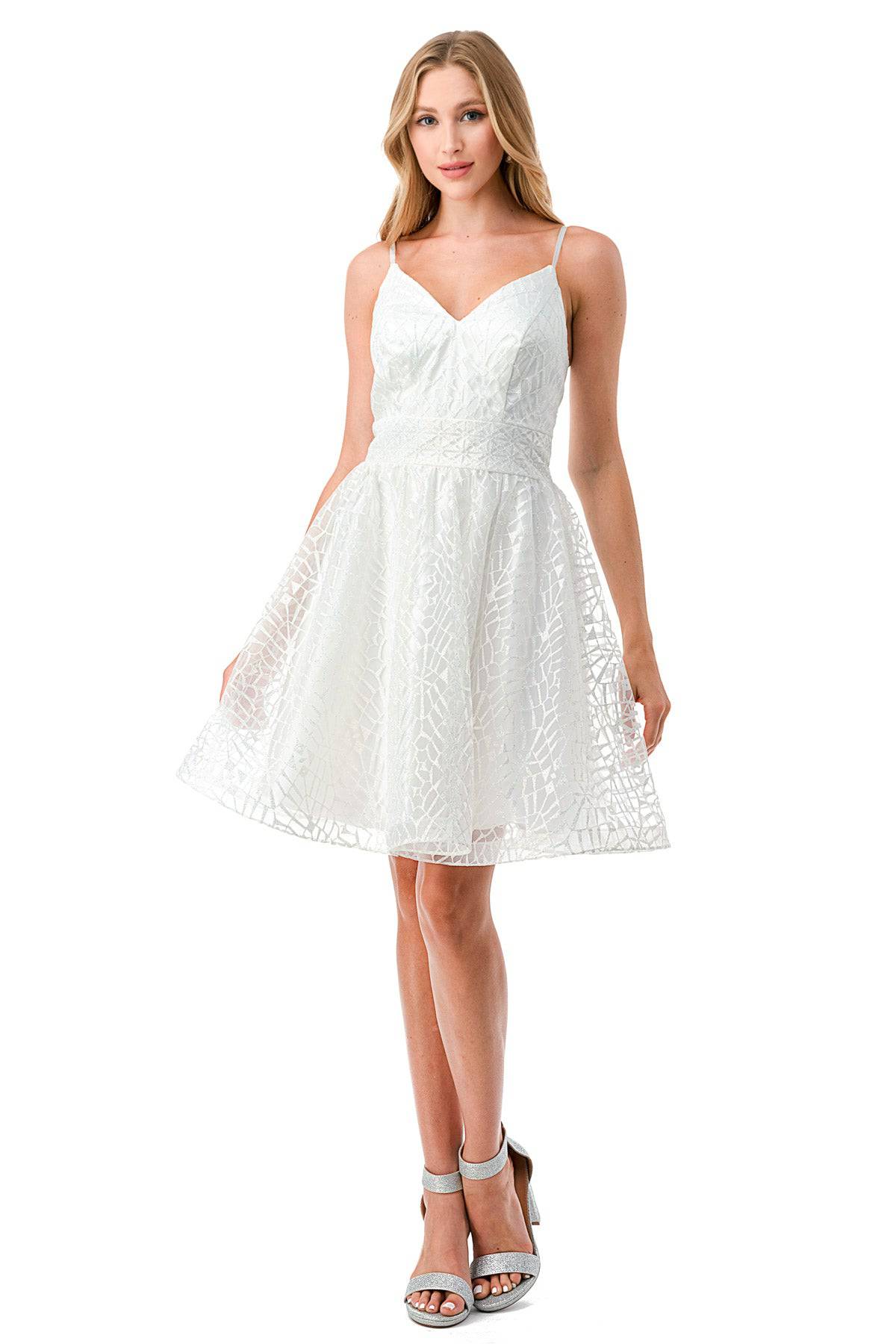 Aspeed S2749B Shimmering White V Neck Short Dress - NORMA REED
