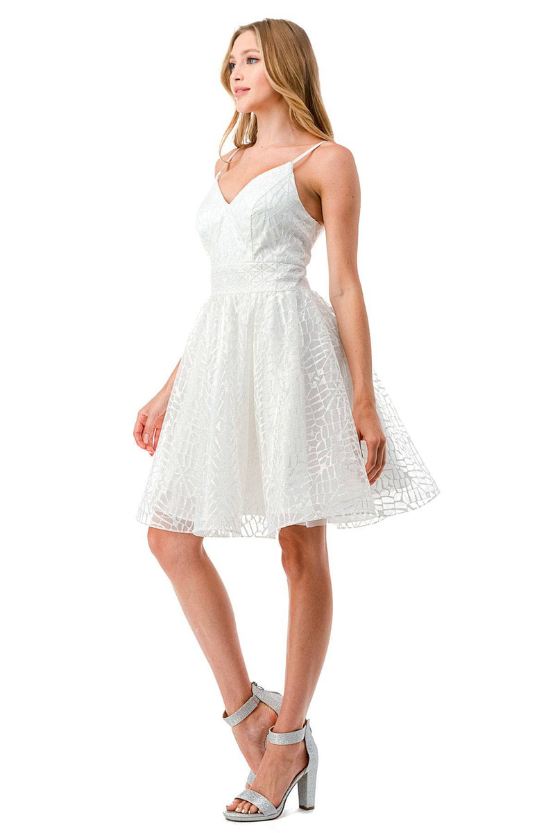 Aspeed S2749B Shimmering White V Neck Short Dress - NORMA REED