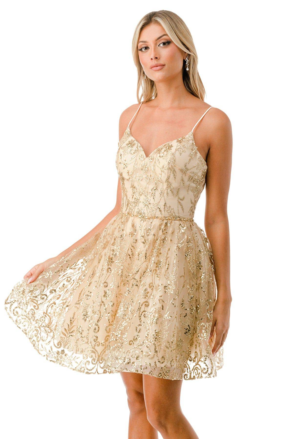Aspeed S2756T Gold Floral Sequin Short Dress - NORMA REED