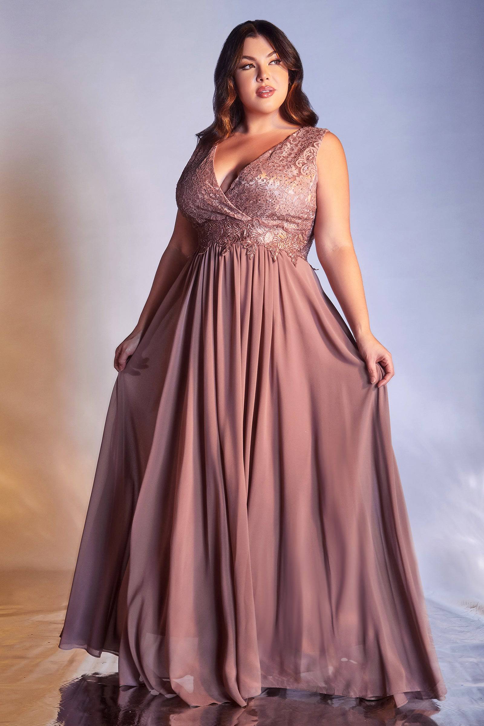 Opulent Plus Size Gown with Embroidered Bodice and Long Skirt