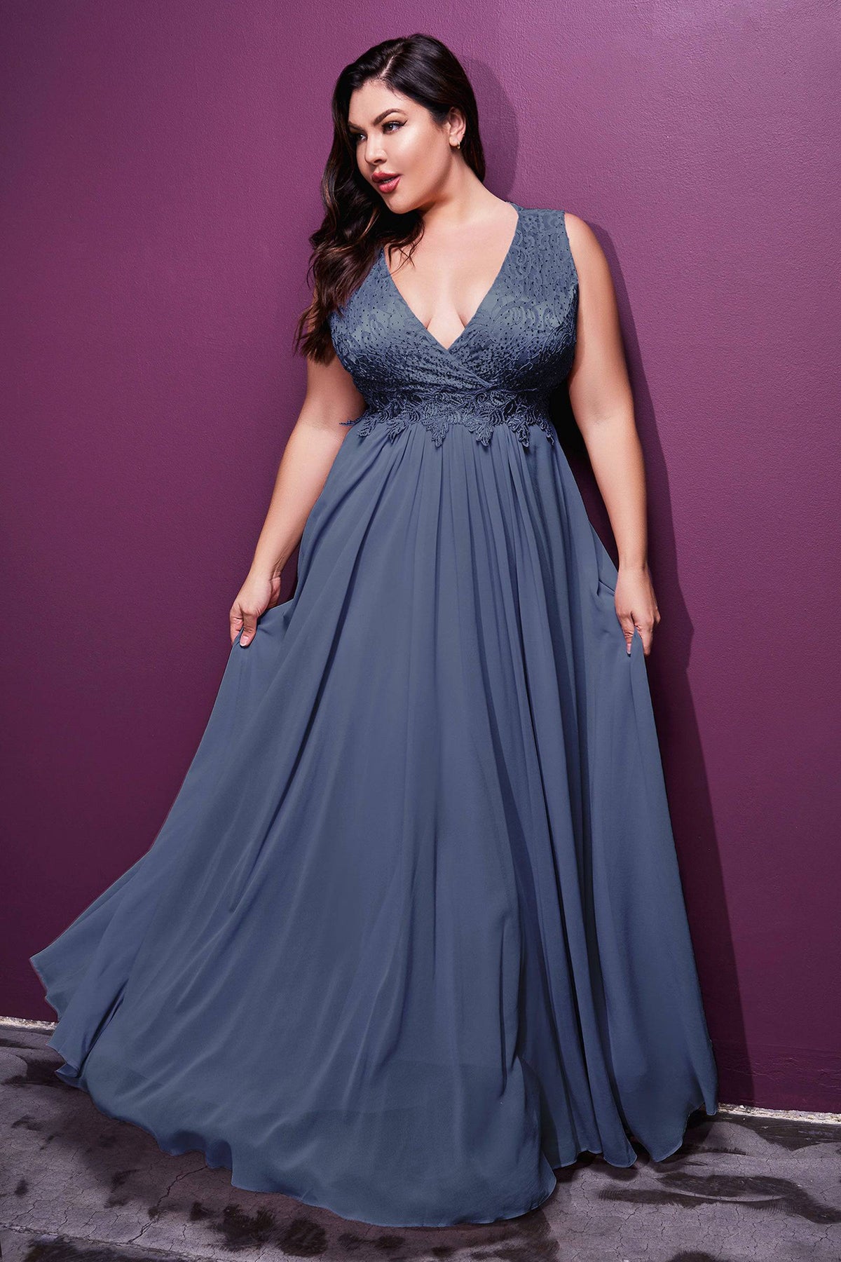 Opulent Plus Size Gown with Embroidered Bodice and Long Skirt #CDS7201