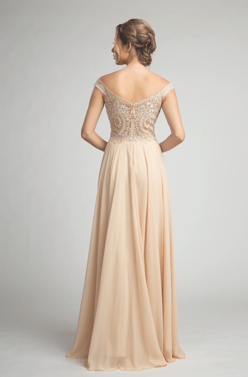 Gorgeous Embroidered Long Gown with Crystal Detailing and Leg Slit #FA053096 - NORMA REED