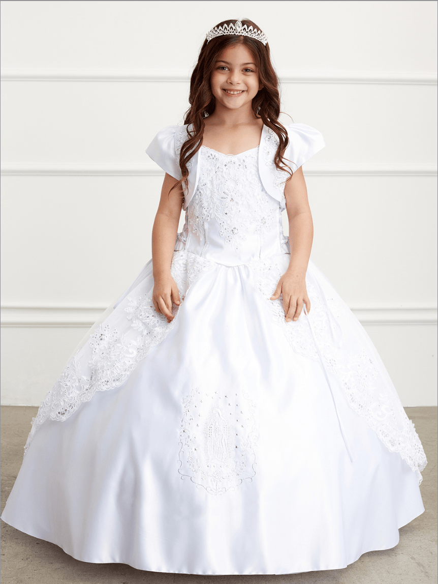 Kids Spaghetti Strapped Lace Communion Dress With Bolero Jacket #TK1199 | Norma Reed - NORMA REED