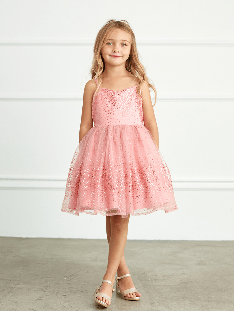 Kids Spaghetti Strap Sequins Dress With Sweetheart Neckline #TK5825 | Norma Reed - NORMA REED