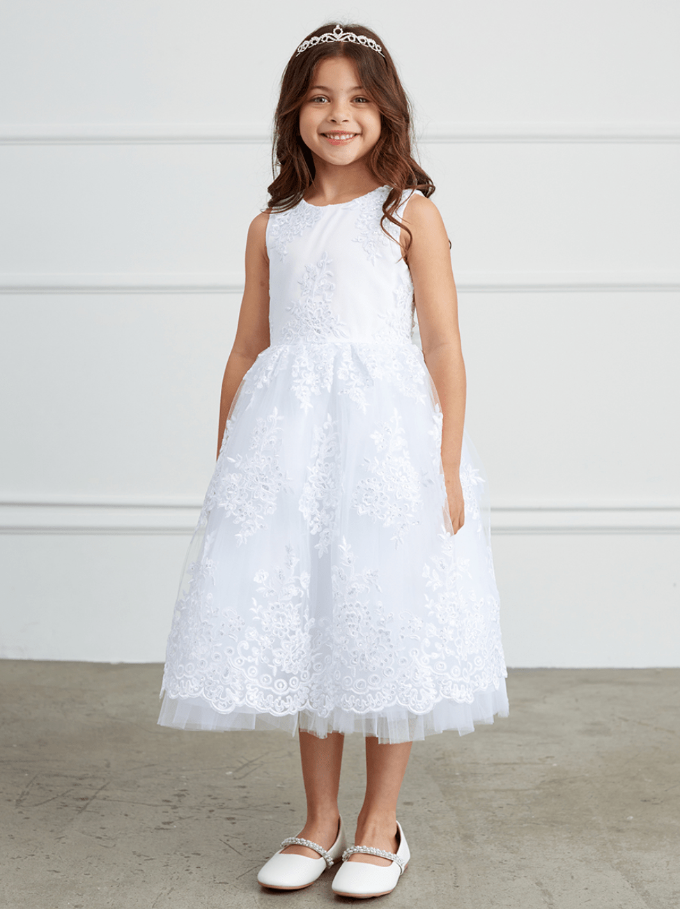 Kids Metallic Lace Embroidered Dress With Tulle Skirt #TK5816 | Norma Reed - NORMA REED