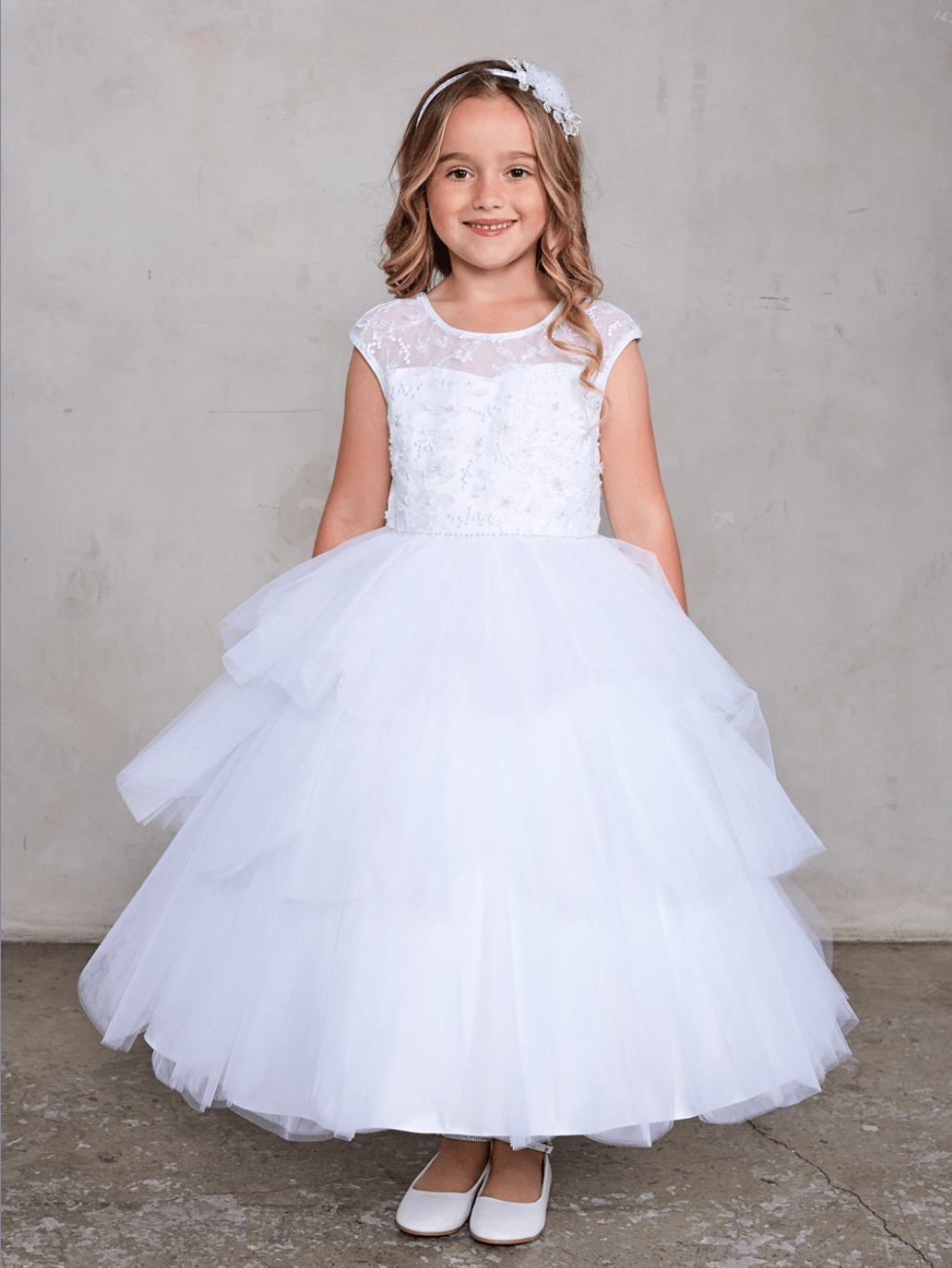 Kids Layered Ruffle Dress with Illusion Lace Top #TK5791 | Norma Reed - NORMA REED