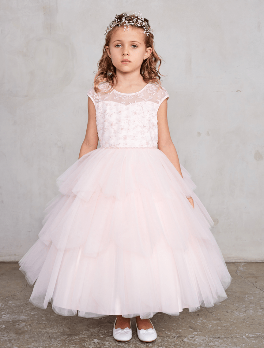 Kids Layered Ruffle Dress with Illusion Lace Top #TK5791 | Norma Reed - NORMA REED