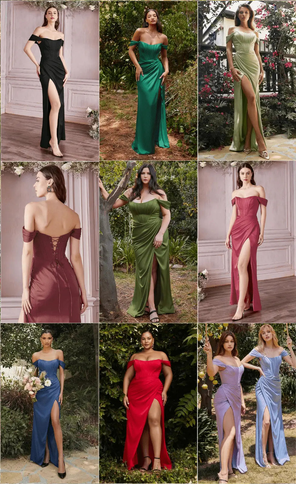 Cinderella Divine Satin Corset Off The Shoulder Curve Fit Dress 7484C