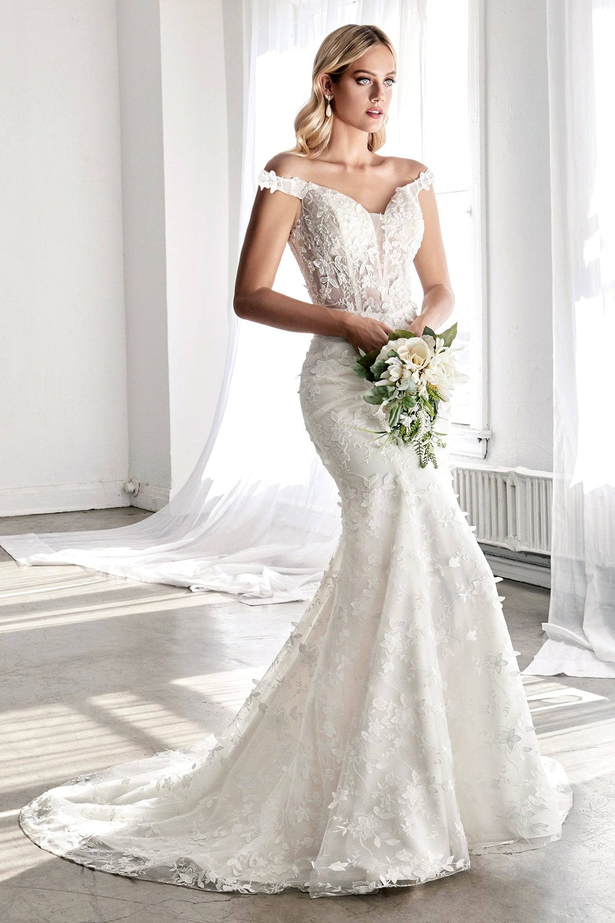 Stunning Wedding Gown with Deep Neckline and Floral Accents #CDTY01 - NORMA REED